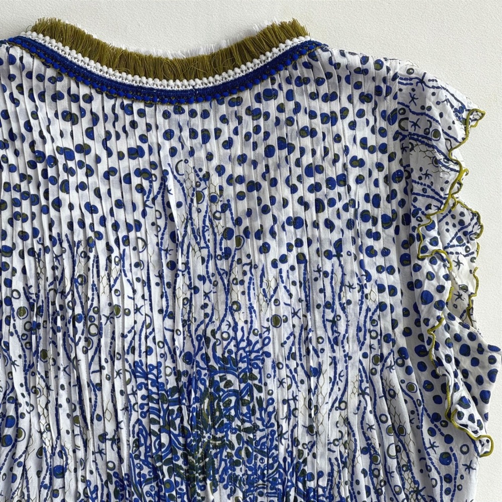 Poupette St Barth Sasha Green White Fish Batik Rombo Dress Medium Coastal Chic - Picture 13 of 13